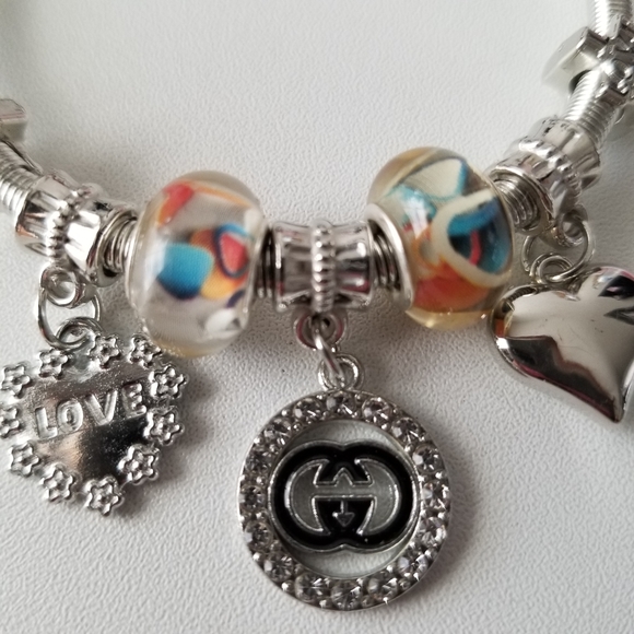 Charm Glass Bead Silver Stackable Bracelet New - Picture 3 of 3